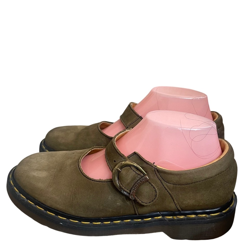 Dr Martens Vintage Made in England Olive Green Mary Jane Shoes Sz usa8/england 6